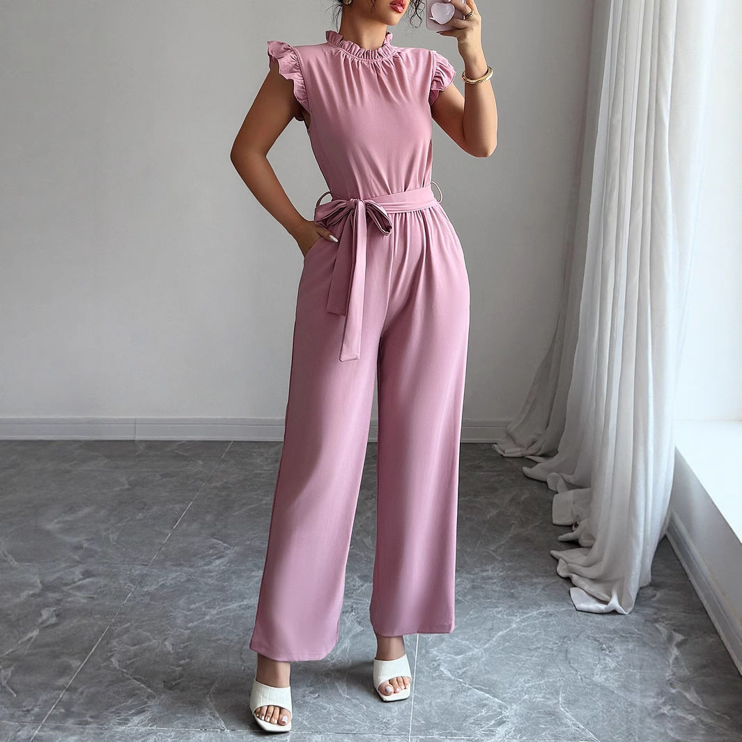 Damen Jumpsuit mit raffinierter Rüsche und Taillengürtel Heidi-Mode