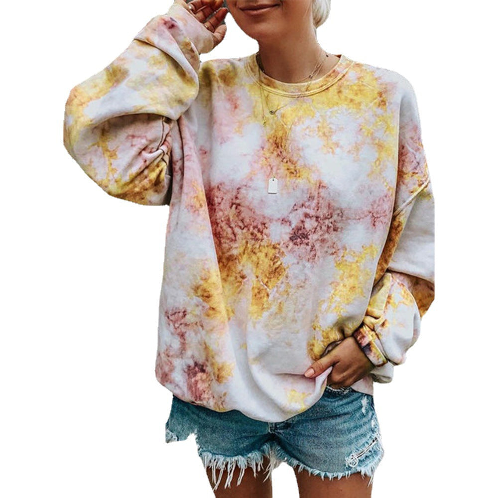 Damen lässiger Sweatshirt mit buntem Batik-Muster Heidi-Mode