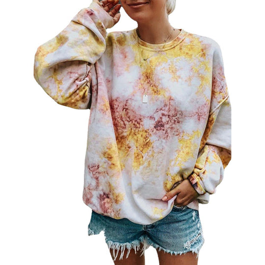 Damen lässiger Sweatshirt mit buntem Batik-Muster Heidi-Mode