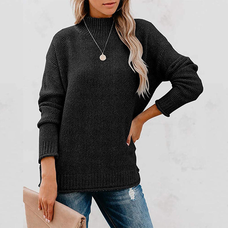 Damen Grobstrickpullover mit hohem Kragen und lässigem Schnitt Heidi-Mode