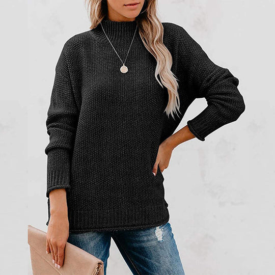 Damen Grobstrickpullover mit hohem Kragen und lässigem Schnitt Heidi-Mode