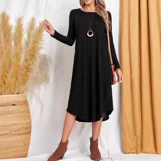 Damen lässiges Maxikleid mit elegantem Schnitt und hohem Saum Heidi-Mode