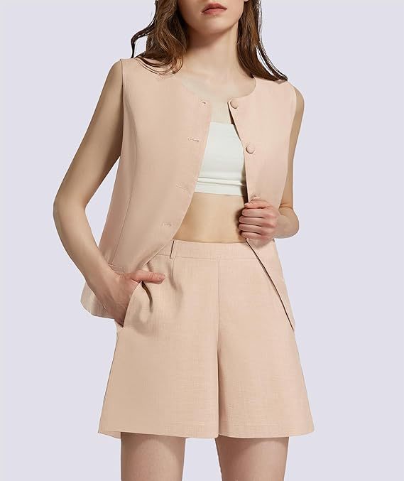 Damen Zweiteiliger Anzug mit ärmellosem Blazer und Shorts Heidi-Mode