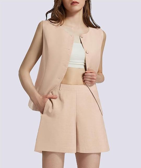 Damen Zweiteiliger Anzug mit ärmellosem Blazer und Shorts Heidi-Mode