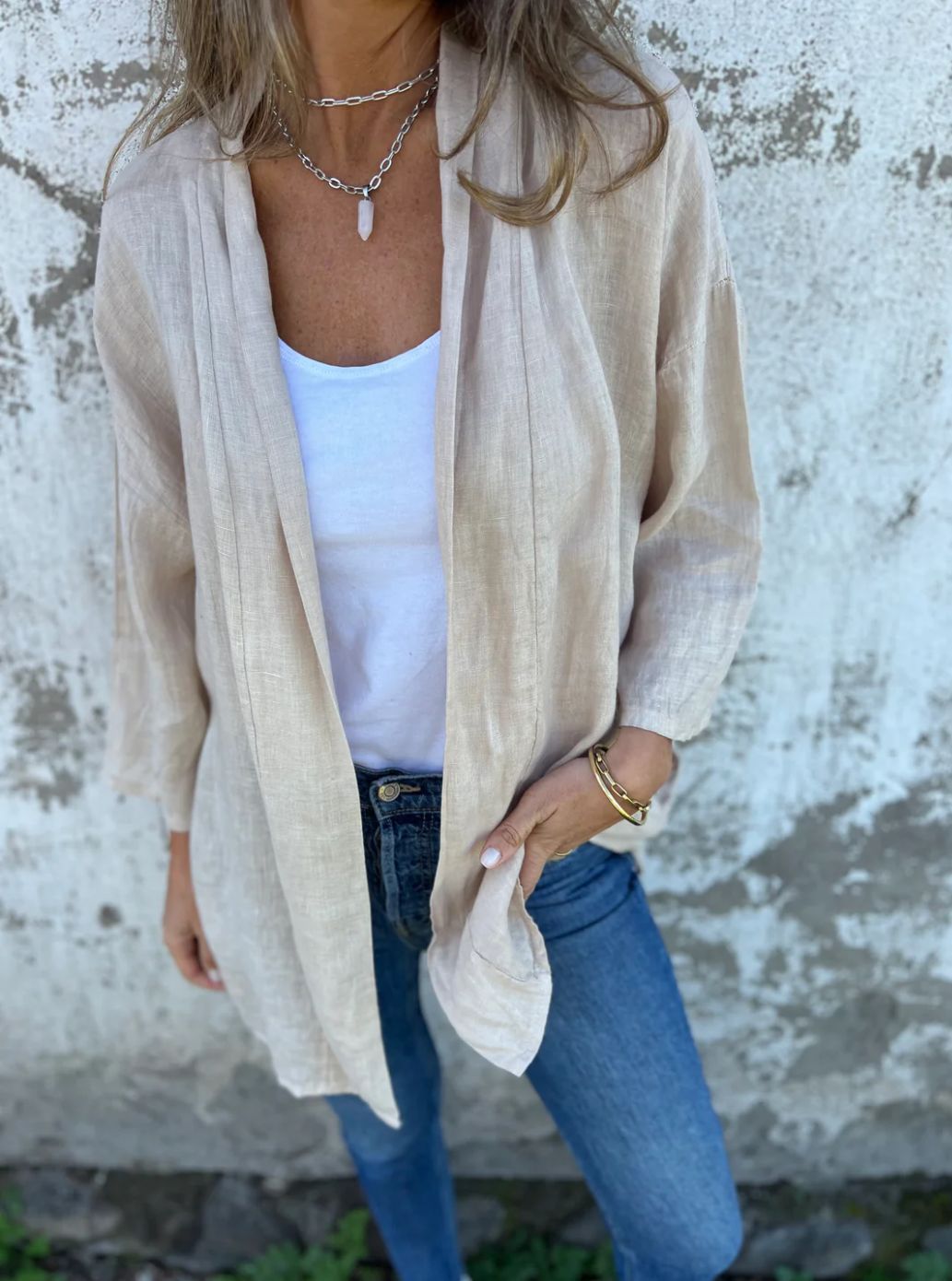 Damen lässige Sommerjacke aus leichtem Leinen Heidi-Mode