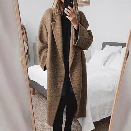 Damen Oversized Wollmantel mit klassischem Schnitt und bequemen Taschen Heidi-Mode