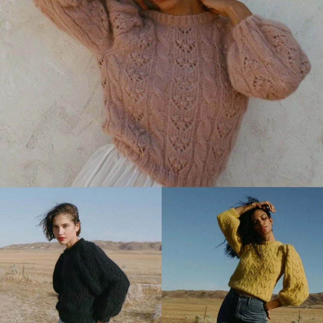 Damen Pullover mit strukturiertem Kabelmuster und voluminösen Ärmeln Heidi-Mode