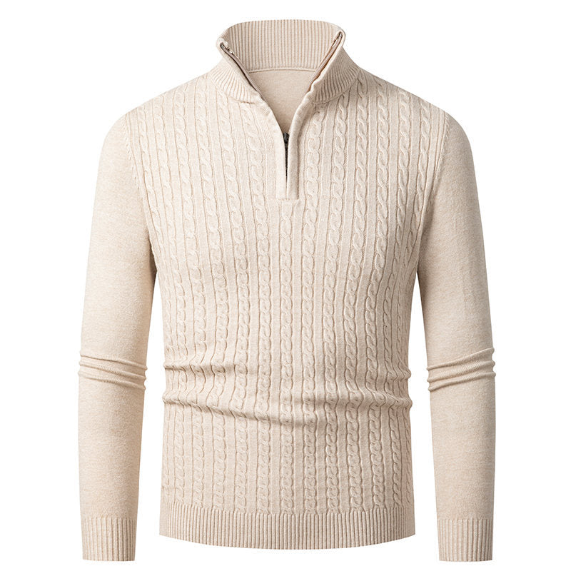 Herren Strickpullover mit modischem Zopfmuster und hochgeschlossenem Kragen Heidi-Mode