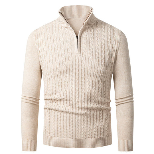 Herren Strickpullover mit modischem Zopfmuster und hochgeschlossenem Kragen Heidi-Mode