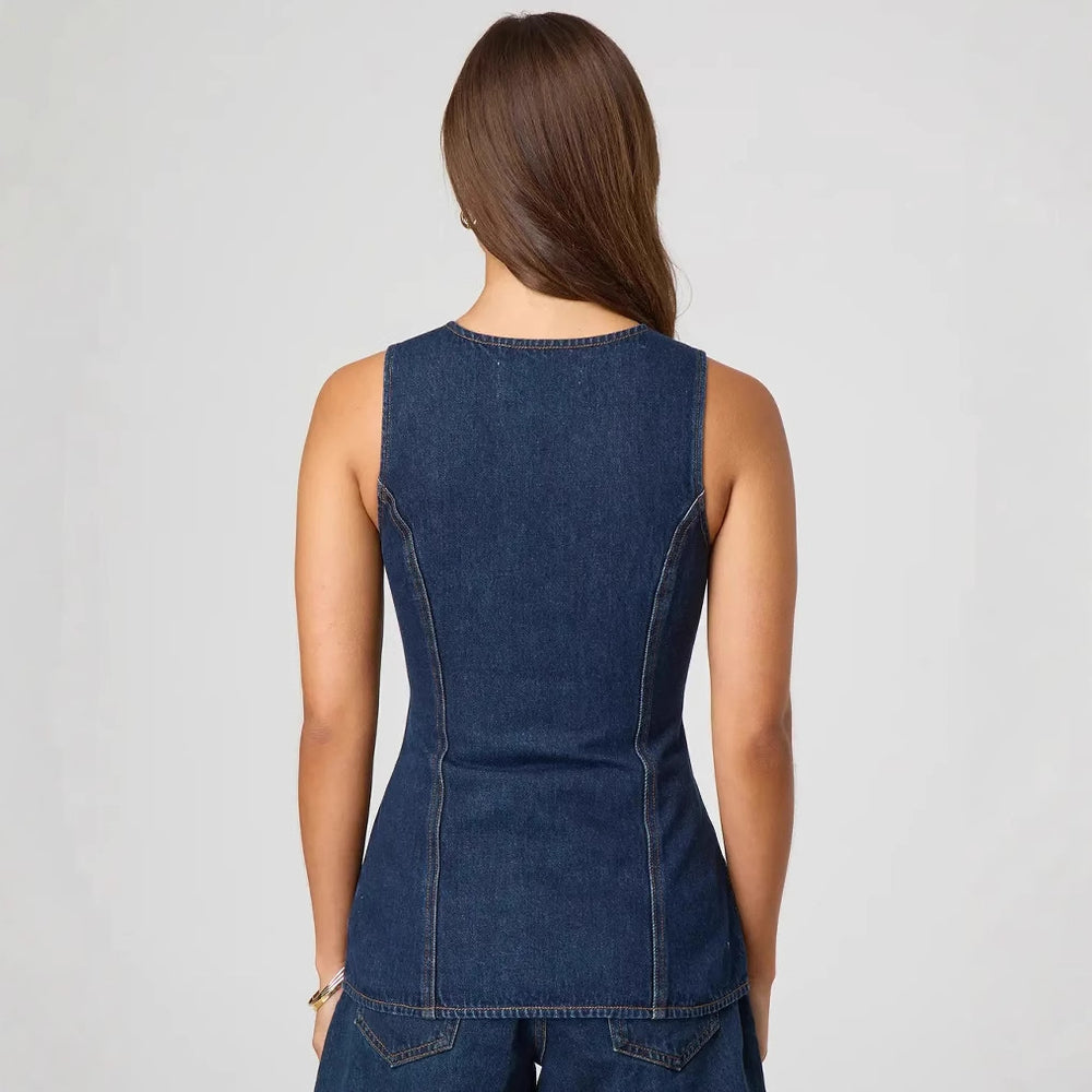 Damen Jeansweste mit tailliertem Schnitt und praktischen Taschen Heidi-Mode