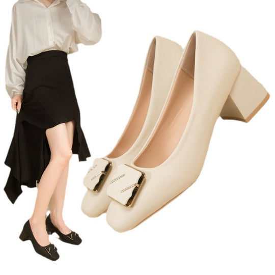Damen elegante Pumps mit quadratischer Spitze und modischer Schnalle Heidi-Mode