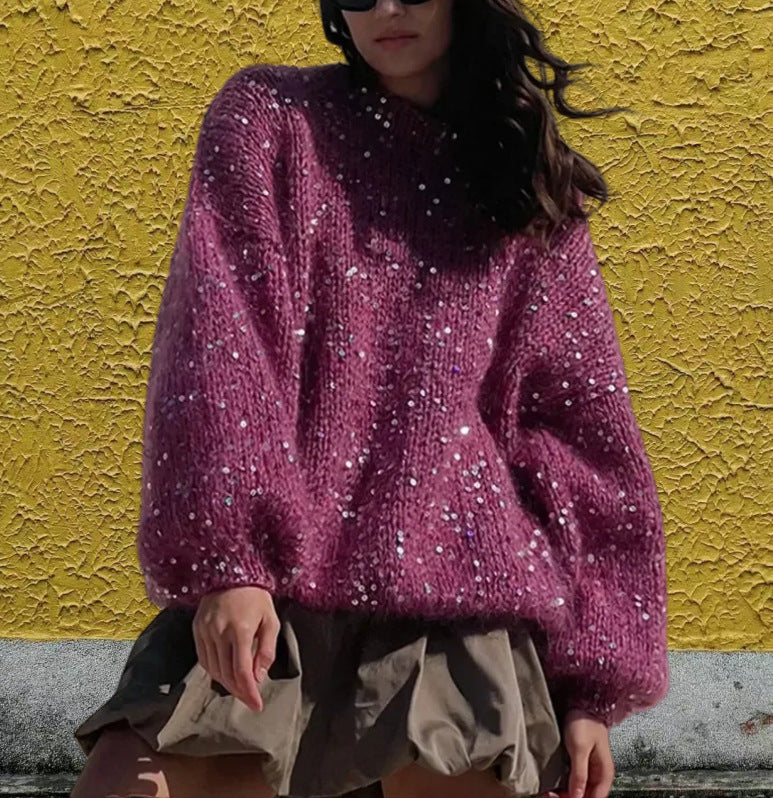 Damen Glitzernder Strickpullover mit weitem Schnitt und eleganten Akzenten Heidi-Mode