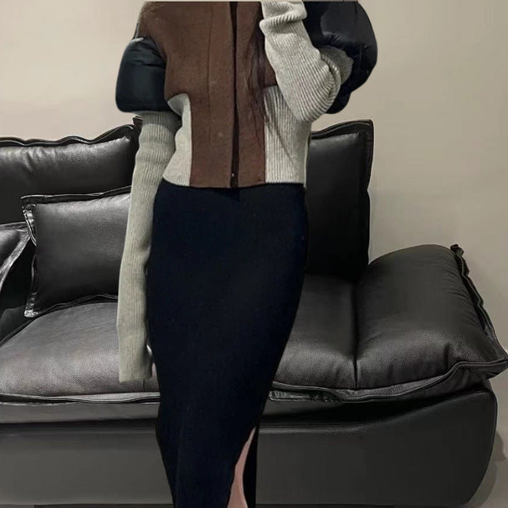 Damen Strickjacke mit modischem Schnitt und kontrastierenden Ärmeln Heidi-Mode