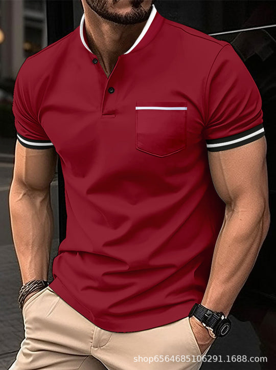 Herren Polohemd mit modernem Henley-Kragen und kontrastierenden Akzenten Heidi-Mode