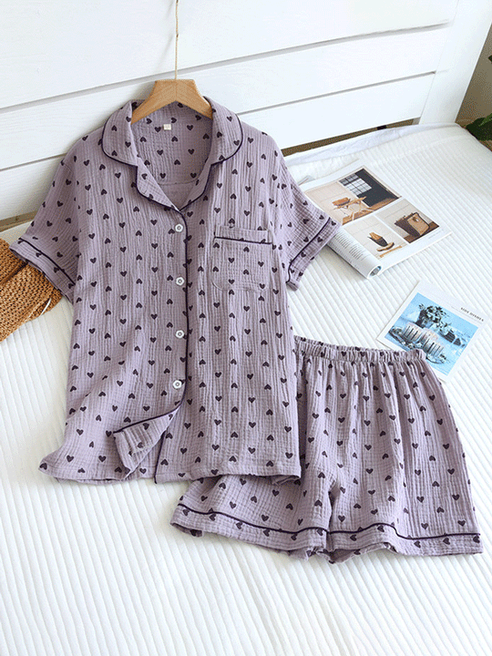 Heidi-Mode | Kurzarm Baumwolle Pyjama Set für Damen