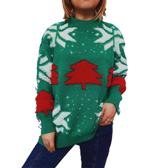 Damen lässiger Pullover mit festlichem Wintermotiv Heidi-Mode