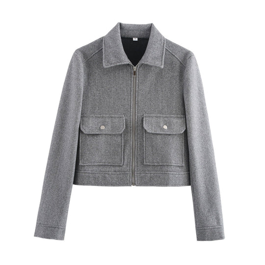 Damen kurze Fleecejacke mit stilvollen Brusttaschen und elegantem Kragen Heidi-Mode