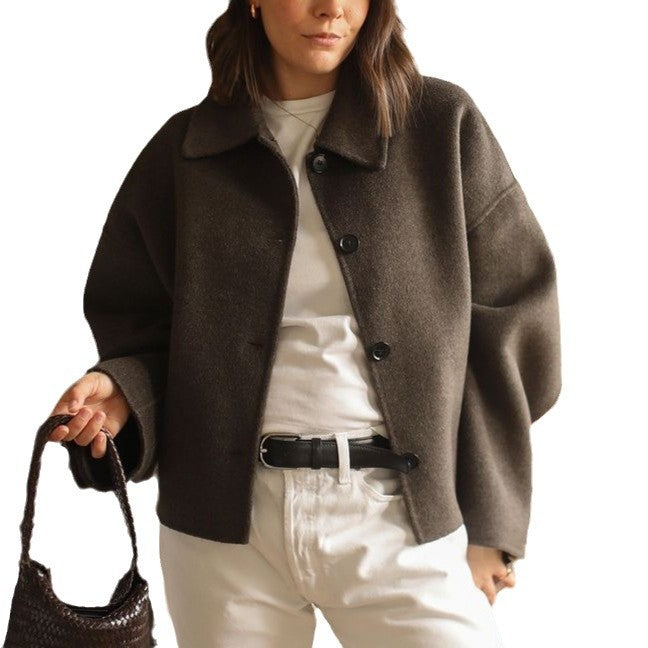 Damen oversized Wolljacke mit elegantem Kragen Heidi-Mode