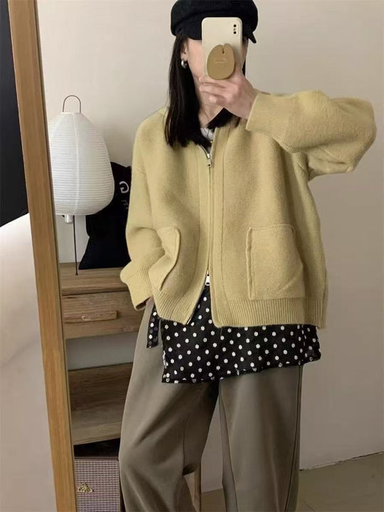 Damen Casual Oversized Strickjacke mit Kapuze und Taschen Heidi-Mode