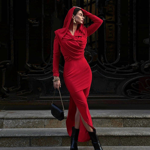 Damen elegantes Abendkleid mit Kapuze und figurbetonter Silhouette Heidi-Mode