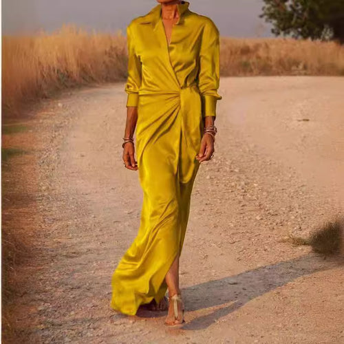 Damen Elegantes Wickel-Maxi-Kleid mit vielseitigem Kragen und seitlichem Schlitz Heidi-Mode