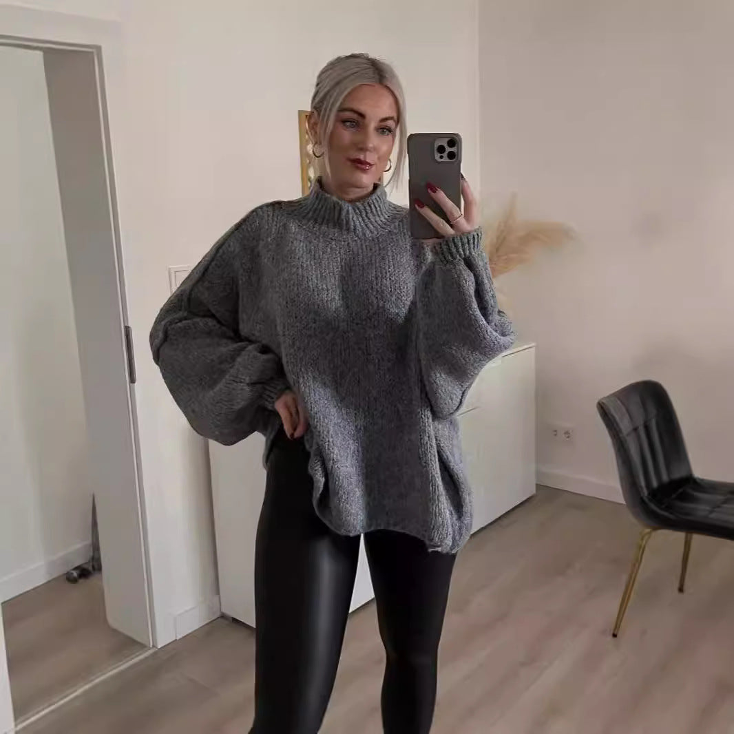 Damen kuscheliger Oversize-Pullover mit weiten Ärmeln und strukturiertem Strick Heidi-Mode