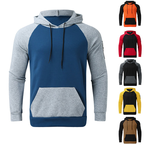 Herren sportlicher Hoodie mit Kontrastärmeln und praktischer Kängurutasche Heidi-Mode