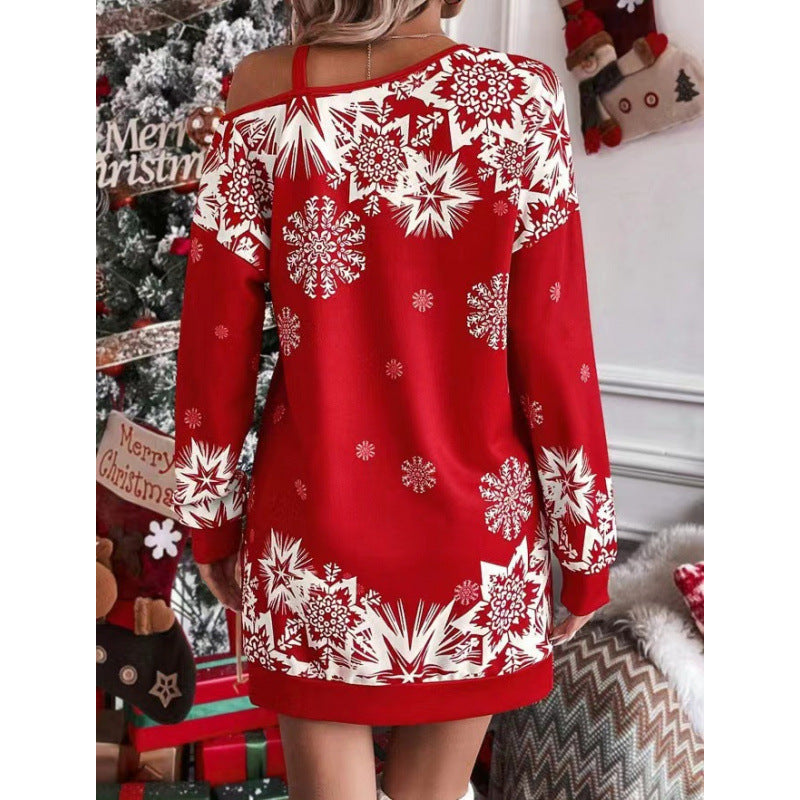 Damen Winterliches Weihnachtskleid mit verspieltem Schneeflocken-Muster Heidi-Mode