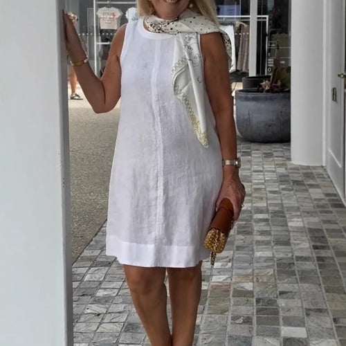 Damen Sommerkleid aus leichtem Leinenstoff mit modischem Halstuch Heidi-Mode