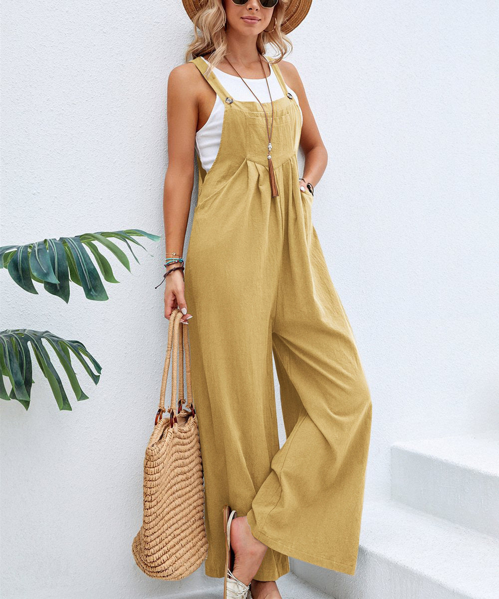 Damen trendiger Jumpsuit mit weitem Bein und verstellbaren Trägern Heidi-Mode