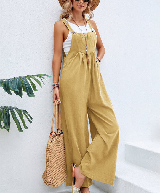 Damen trendiger Jumpsuit mit weitem Bein und verstellbaren Trägern Heidi-Mode