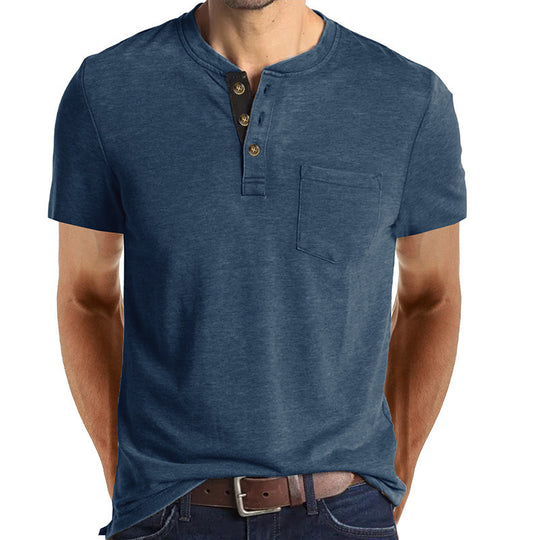 Herren T-Shirt mit strukturiertem Kragen und Brusttasche Heidi-Mode