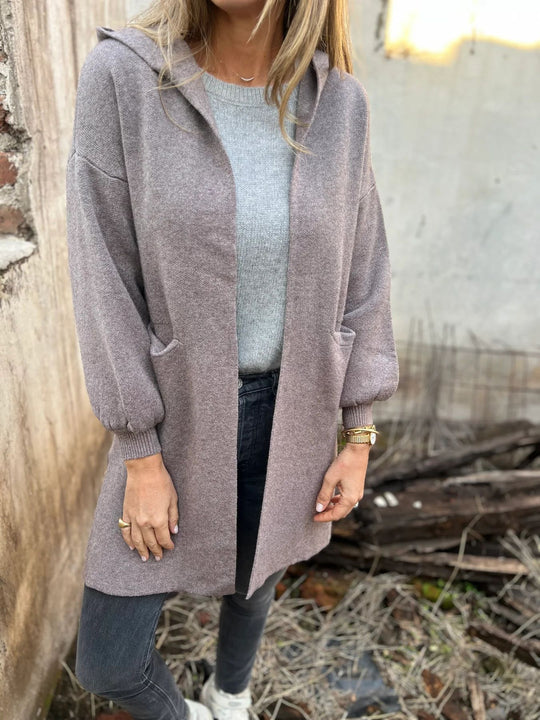 Damen Kuschelige Strickjacke mit Kapuze und Taschen Heidi-Mode