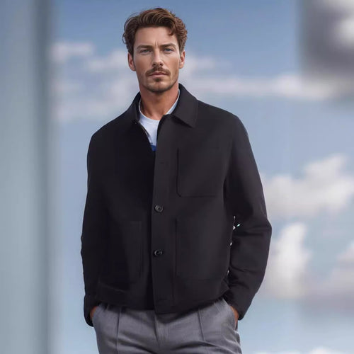 Herren moderne Utility-Jacke mit praktischen Taschen und hohem Kragen Heidi-Mode