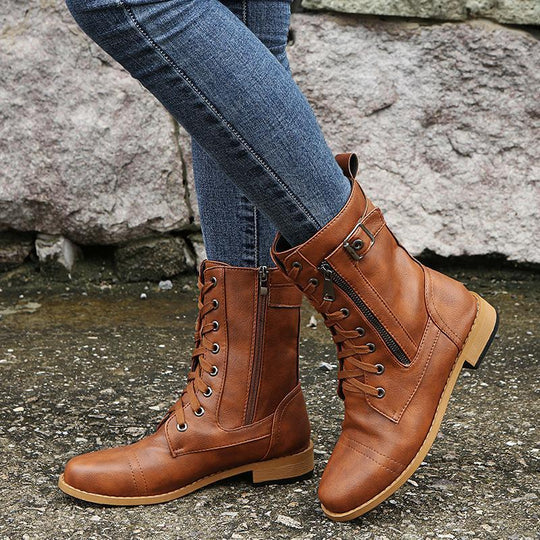 Heidi-Mode | Leder Stiefeletten mit Reißverschluss für Damen