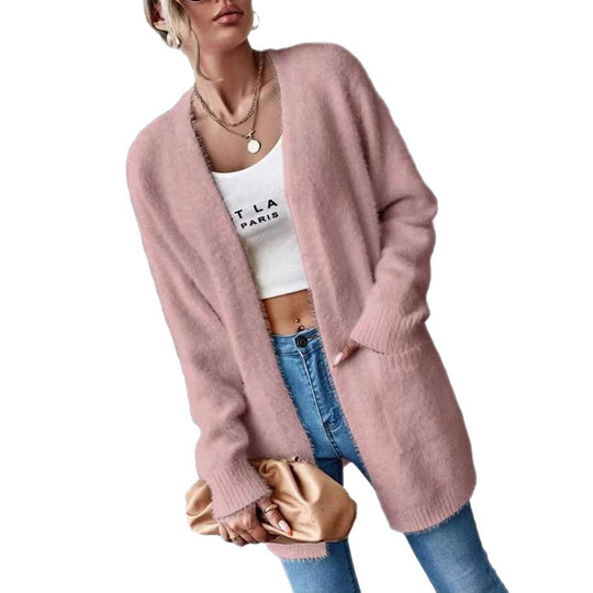 Damen Flauschiger Offener Cardigan aus weichem Material Heidi-Mode