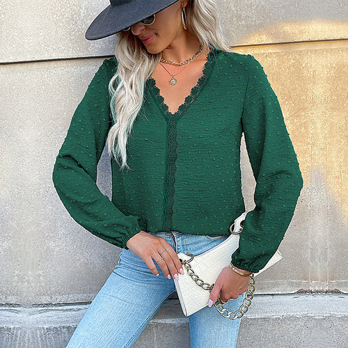 Damen Bluse mit feinen Strukturdetails und romantischem Spitzeneinsatz Heidi-Mode