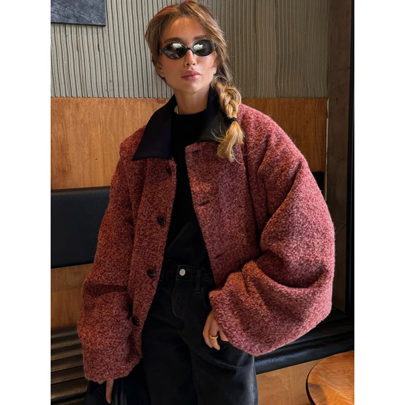 Damen Oversized Wolljacke mit eleganter Knopfverarbeitung Heidi-Mode