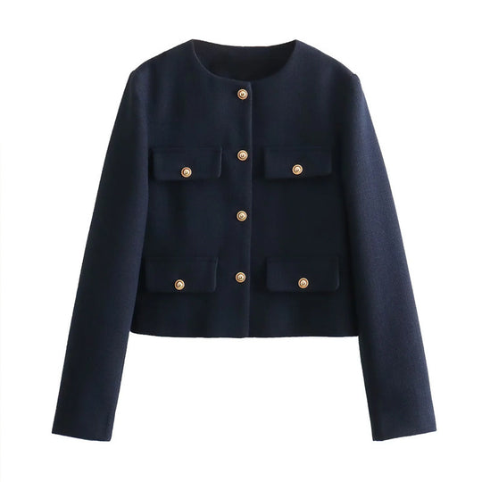 Damen Modische Kurzjacke mit dekorativen Knöpfen und praktischen Taschen Heidi-Mode