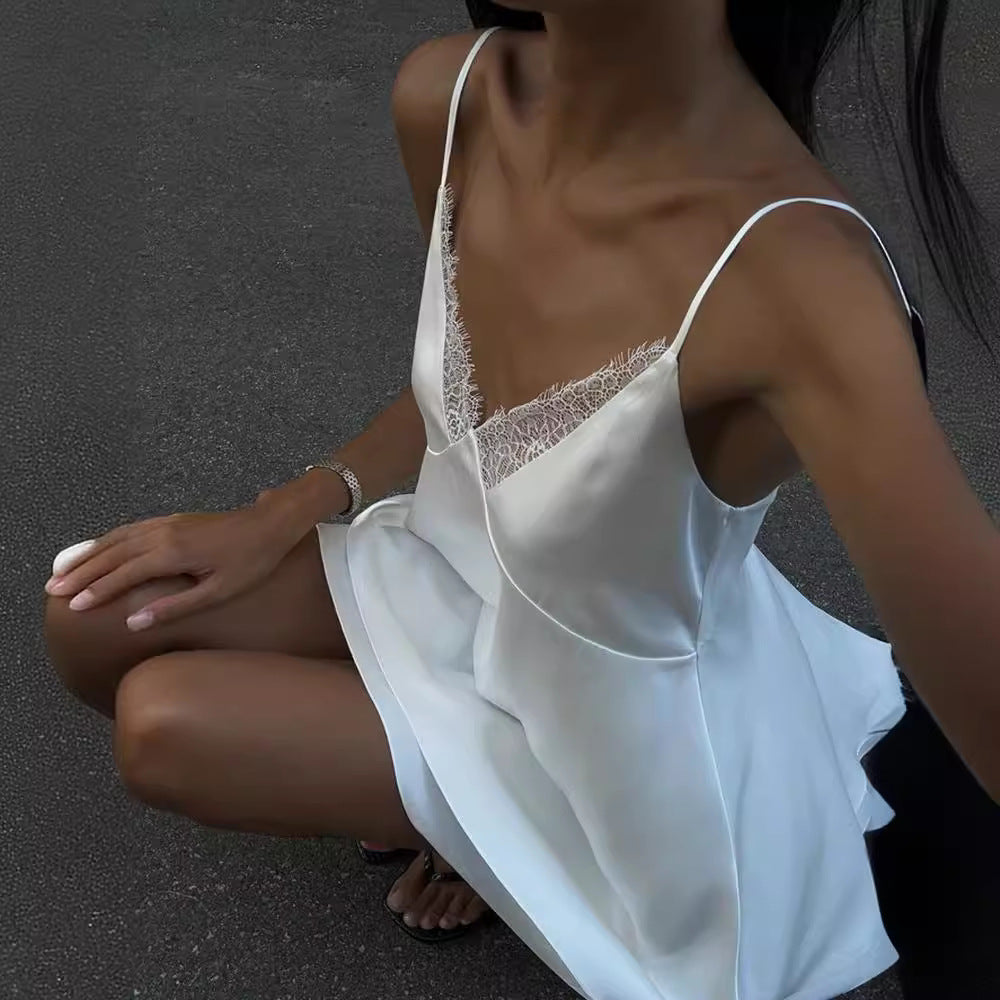Damen elegantes Nachtkleid mit feinen Spitzenakzenten und leichtem Schnitt Heidi-Mode