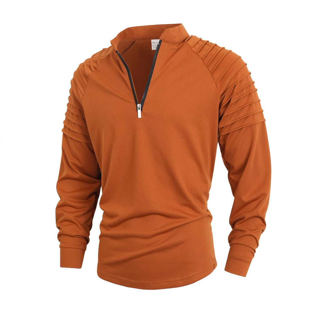 Herren Langarmshirt mit modernem Stehkragen und Reißverschluss Heidi-Mode