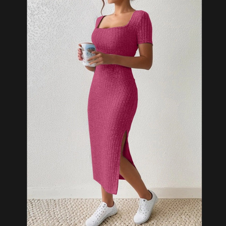 Damen Figurbetontes Maxikleid mit seitlichen Schlitzen und elastischem Material Heidi-Mode