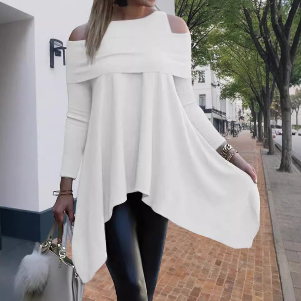 Damen Oversized Oberteil mit schickem Off-Shoulder Design und asymmetrischem Saum Heidi-Mode