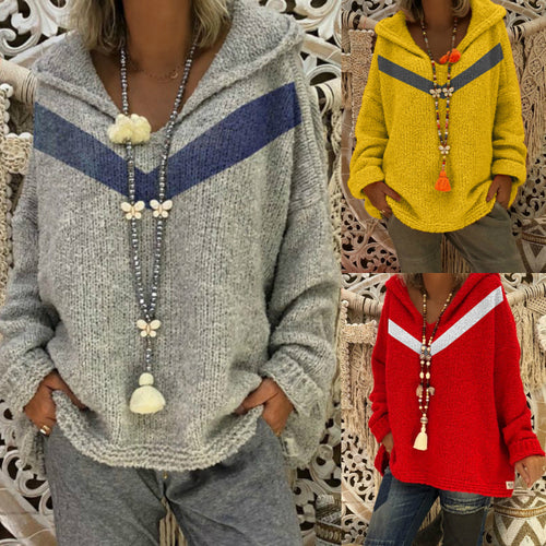 Damen lässiger Kuschel-Hoodie mit tiefem V-Ausschnitt und teilweisen Glitzer-Details Heidi-Mode