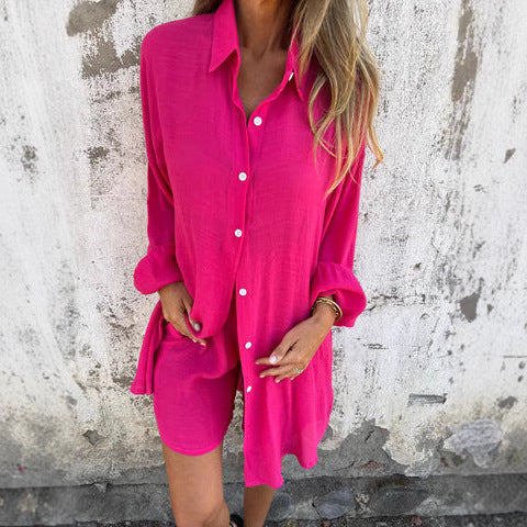 Damen Blusen-Shorts-Set mit Oversize-Schnitt – Heidi-Mode