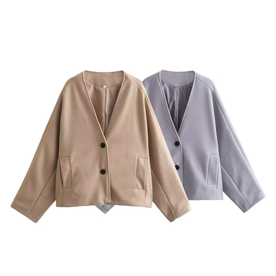 Damen modische Kurzjacke mit elegantem Revers und praktischen Taschen Heidi-Mode
