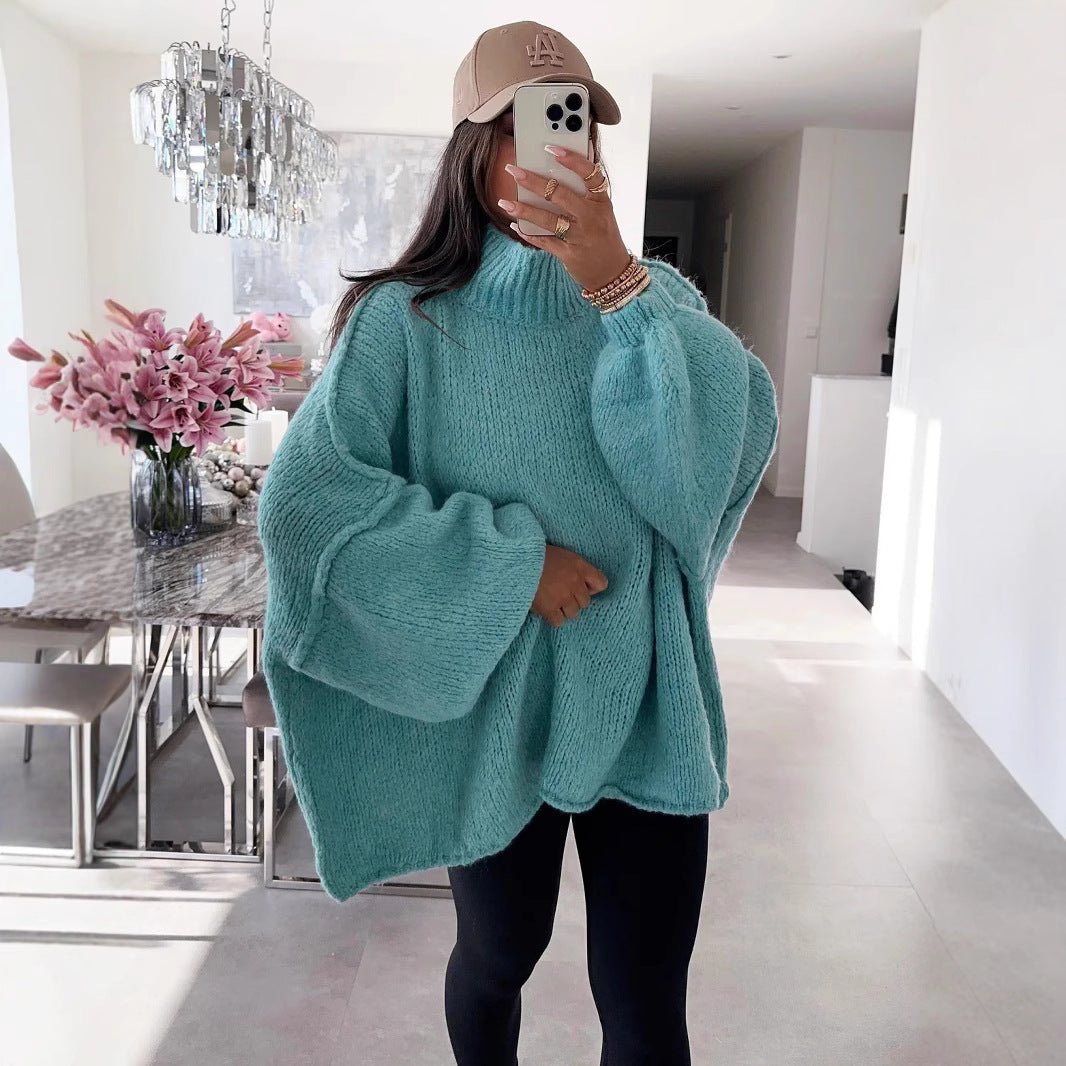 Damen lässiger Oversize Pullover mit hohen Ärmeln und unkonventionellem Schnitt Heidi-Mode