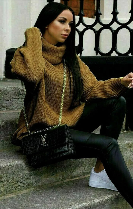 Damen Oversized Strickpullover mit hohem Kragen und modernem Schnitt Heidi-Mode