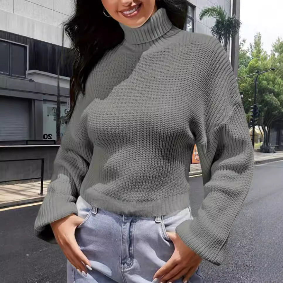 Damen Strickpullover mit hohem Kragen und lässigem Schnitt Heidi-Mode