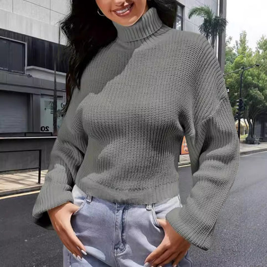 Damen Strickpullover mit hohem Kragen und lässigem Schnitt Heidi-Mode